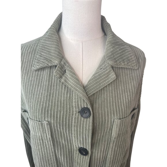 ZARA Light Olive Green Corduroy Medium Button-Up Jacket Drop Sleeve - Picture 4 of 13